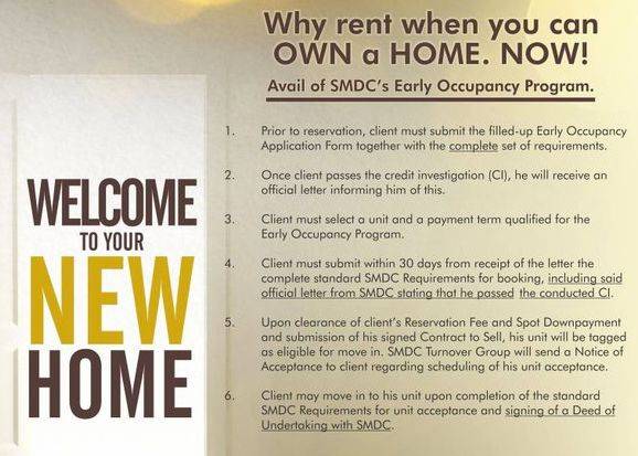 SMDC Early Occupancy Rent to Own Program