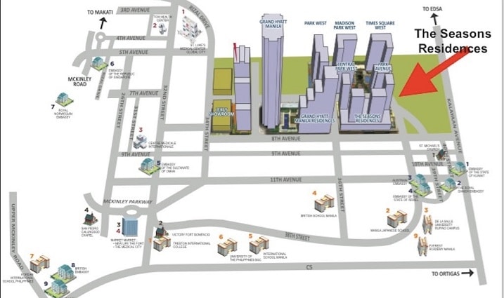 the seasons residences location and vicinity at BGC