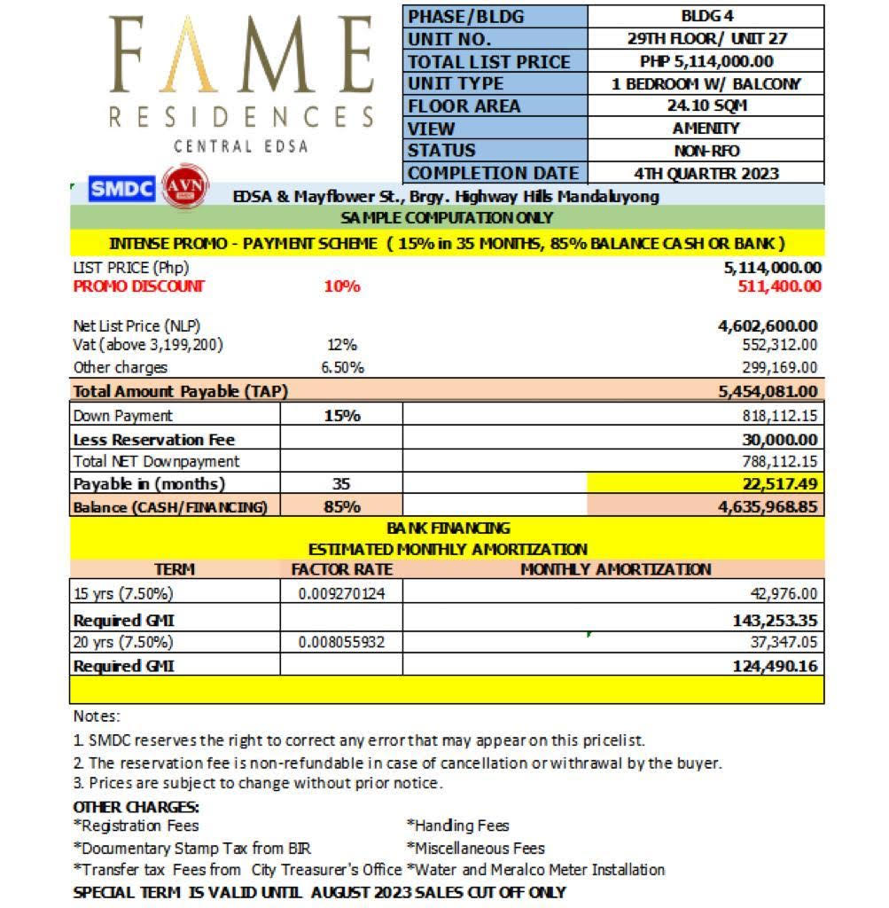 Fame Residences Sample Comp