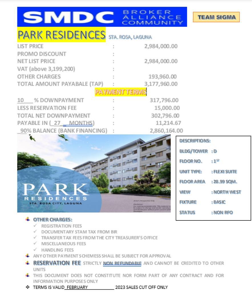 Park Residences Sample Computation